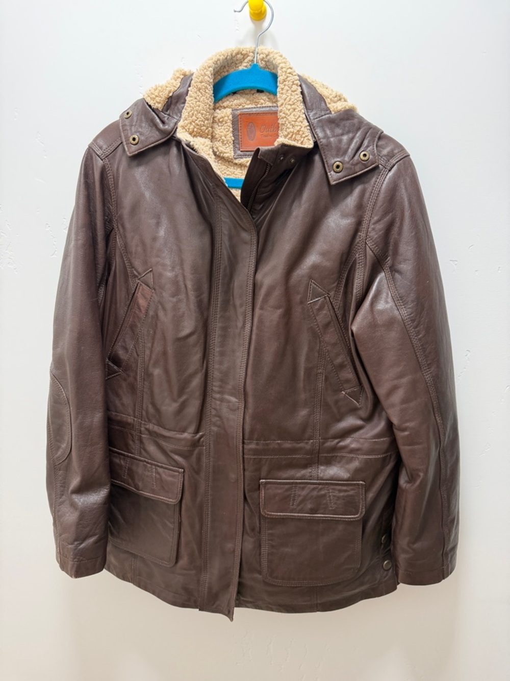 Womens Brown Leather Jacket with Cream Sherpa Collar by Outback Trading Company